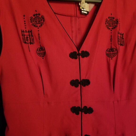 Pinup Couture Asian inspired Red Midi Dress - Picture 2 of 5